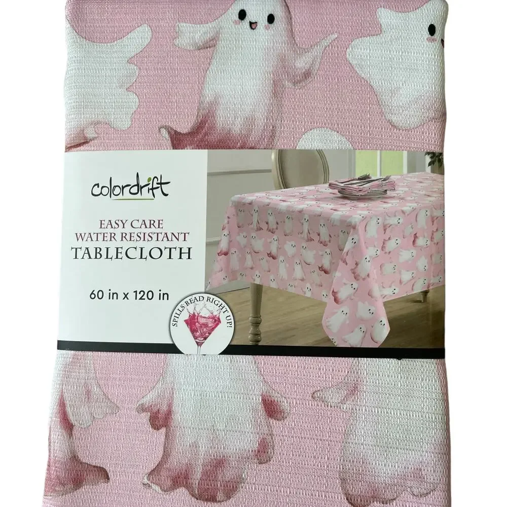 Colordrift Halloween Ghost Tablecloth 60x120 Pastel Pink & White Easy Care NEW